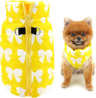 SMALLLEE_LUCKY_STORE Pet Water Resistant Winter Jacket Vest with D-Ring for Small Dog Cat Zip-up Padded Puppy Coat Chihuahua Yorkie Kitten Warm Clothes, Yellow, S