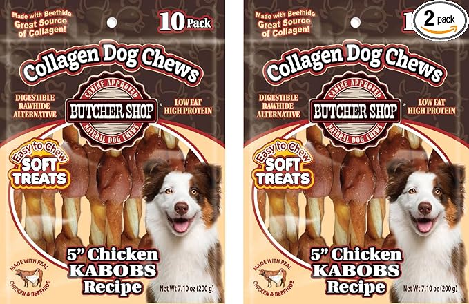 Butcher Shop Collagen Dog Chews 5" Chicken Kabobs Dog Treats (2 Pack - 7.10 oz per Pack)