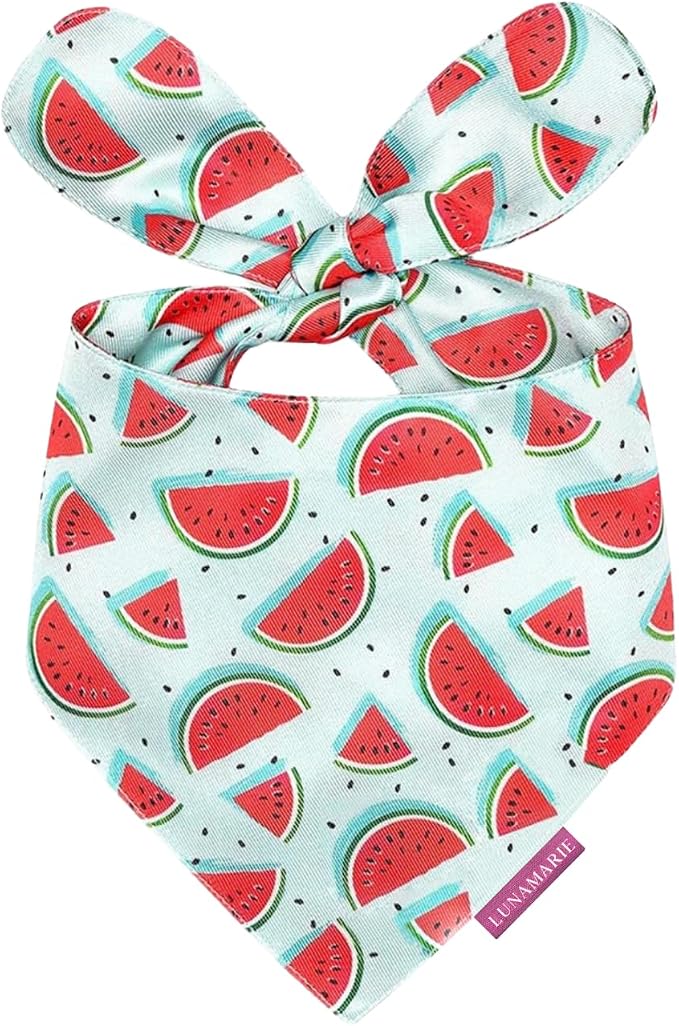 LunaMarie - Luxury Dog Bandanas - Cute Watermelon Design | Premium & Soft Fabric | 100% Handmade Custom Adjustable Shape Dual Layered Small, Medium, Large Cat Scarf (Watermelon, Small)