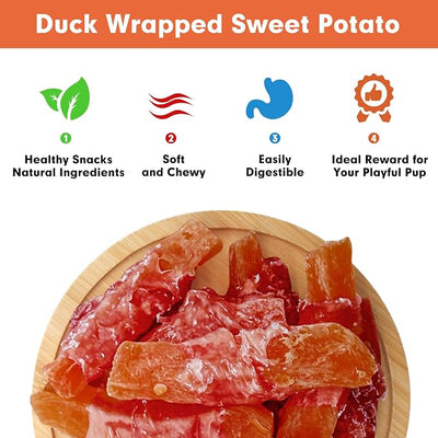 MON2SUN Dog Treats, Duck Wrapped Sweet Potato, High Protein, Low Fat, No Rawhide, Soft and Chewy Training Snacks for Small to Large Dogs, 25 oz