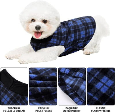 6 Pieces Warm Fleece Vest With Leash Ring - Dog Sweatshirt Winter Pet Clothes Plaid Pullover for Puppy Small Dogs Cat, Large