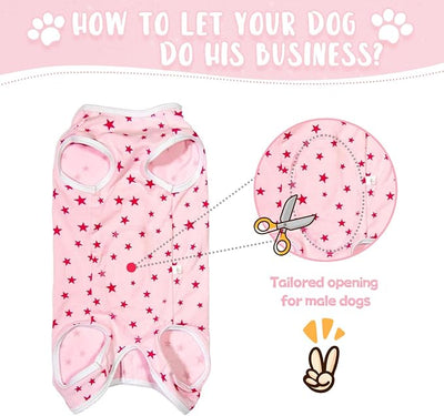 Dog's Recovery Suit Post Surgery Shirt for Puppy, Small Dog Surgical Recovery Suit for Female Male Dogs, Dog Onesie Protect Surgical Wound(Pink Stars-xs)