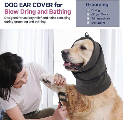 Nanaki Dog Calming Hoodie for Noise Protection, Firework, Thunderstorm-No Shake Ear Wraps for Dogs Anxiety Relief for Separation, Vet Visit, Dog Head Wrap for Ear Hematoma Prevent Scratching, Grey,S
