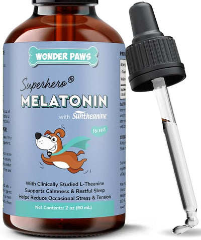 Wonder Paws Melatonin for Dogs – with L-Theanine (Suntheanine®) – Occasional Anxiety Relief for Dogs, Stress, Calming, Relaxation & Sleep Support – Liquid Dog Melatonin 2oz (60ml)