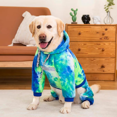 Dog Hoodies Winter Coat for Large Medium Dogs, Pullover 5 Legs Warm Coat Hooded Sweatshirt, Fleece Hoodie for Cold Weather (Bandhnu Green, X-Large)