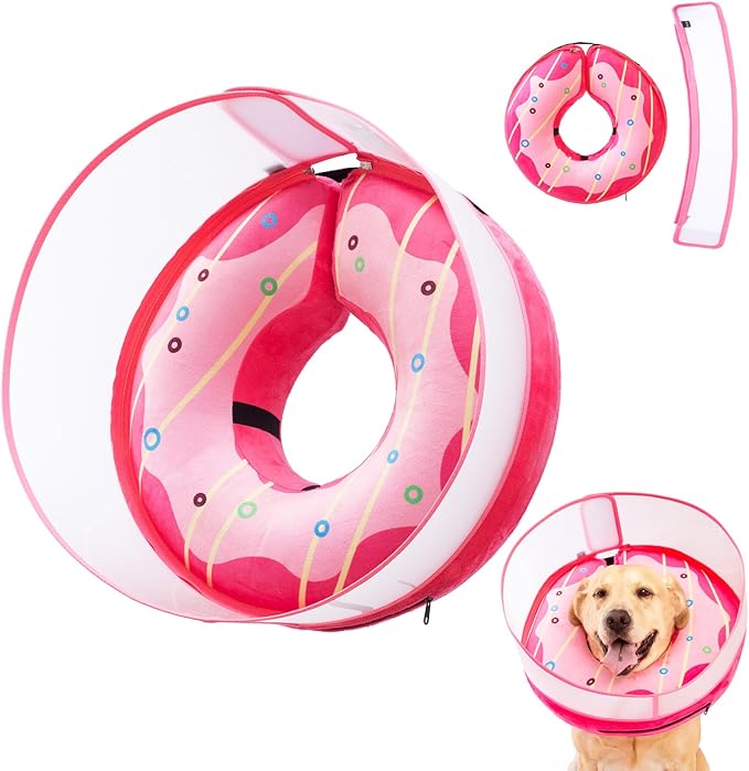 Inflatable Dog Cone Collar for Large Medium Small Dogs, Soft Dog Donut Collar Adjustable Recovery Cone for Pets After Surgery, Extra Enhanced Anti-Licking Guard Shield (Pink Donut, X-Large)