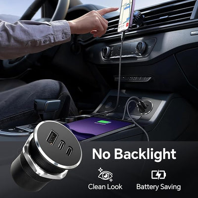 78W 3-Port 12V USB Outlet,Dual 30W PD3.0 Type-C + 18W QC3.0 USB-A Car Charger, Aluminum RV USB Power Socket with Silver Ring, Cigarette Lighter Replacement for Boat Truck Marine Car (1Pcs) | multi-layer safety protection heat dissipation use glare-free...