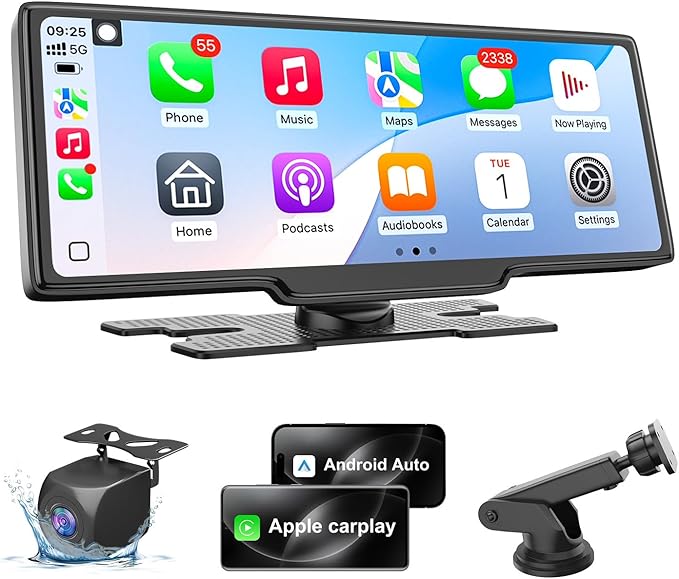 HK5 Carplay Screen for Car, 10.26’’ HD Wireless Apple Carplay & Android Auto Touchscreen with Backup Camera, Car Play Screen iOS 26 Compatible, GPS Navigation/Mirror Link/Siri/FM (No Front Camera)