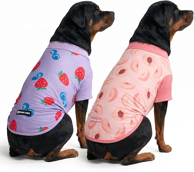 Spark Paws Sunblock Dog T-Shirt, SPF30 Protection, Lightweight Breathable Quick Dry for Dogs with Sensitive Skin - Berries & Peaches (Set of 2) - Size 4XL