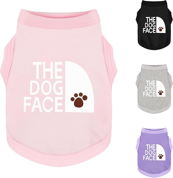 Personality Canine Attire: Soft, Lightweight Cotton Dog Clothes with 'The Dog Face' Print. Small and Medium Breeds, Perfect for Everyday Wear, Comfortable and Breathable Dog Shirt Pink L