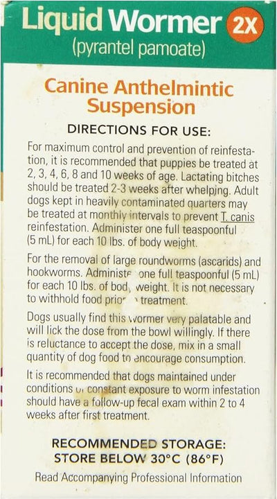 Durvet 2X Liquid Wormer, 2 oz, for Puppies and Adult Dogs - Pack of 2
