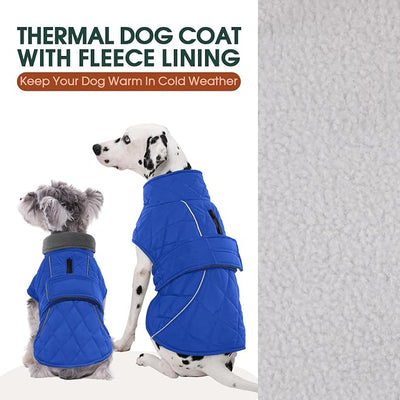 Kuoser Dog Jacket Warm Fleece Lined Dog Coats for Small Dogs, Waterproof Pet Coat Reflective Puppy Snowsuit with Harness Hole for Cold Weather Walking Hiking, Quilted Dogs Winter Vest, Blue, S