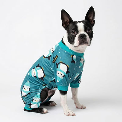 Fitwarm Cute Penguin Dog Pajamas, Dog Winter Clothes for Small Dogs Girl Boy, Cozy Dog Onesie, Soft Pet Jammies, Doggy Apparel, Teal Blue, Large