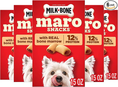 Milk-Bone MaroSnacks Dog Treats, Beef, 15 Ounce (Pack of 6) with Real Bone Marrow and Calcium