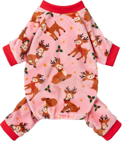 Fitwarm Christmas Reindeer Dog Pajamas, Christmas Clothes for Small Dogs Girl, Holiday Pet Outfit, Pink, Red, XXL