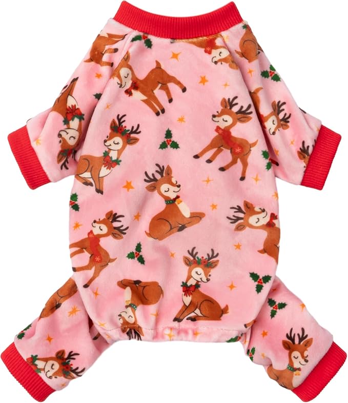 Fitwarm Christmas Reindeer Dog Pajamas, Christmas Clothes for Small Dogs Girl, Holiday Pet Outfit, Pink, Red, XL