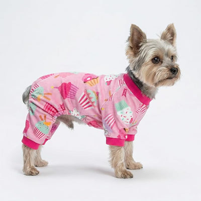 Fitwarm Cupcake Dog Pajamas, Birthday Outfit for Small Dogs Girl, Cozy Pet Onesie with Feet, Pink, Medium