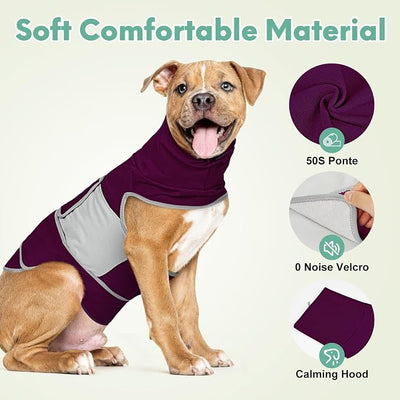 Dog Anxiety Shirt with Hood, Thunder Vest Noise-Reducing, Skin-Friendly Relief Calming Jacket for Storm, Separation, Festive Fireworks, Vet Visits, M, Purple