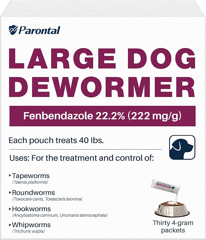 Fenbendazole for Dogs 22.2% (222 mg/g), Large Dog Dewormer Powder, 4g x 30 Packets, Broad-Spectrum Canine Dewormer for Roundworms, Hookworms, Whipworms & Taenia Tapeworms