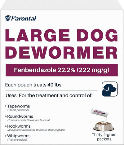 Fenbendazole for Dogs 22.2% (222 mg/g), Large Dog Dewormer Powder, 4g x 30 Packets, Broad-Spectrum Canine Dewormer for Roundworms, Hookworms, Whipworms & Taenia Tapeworms