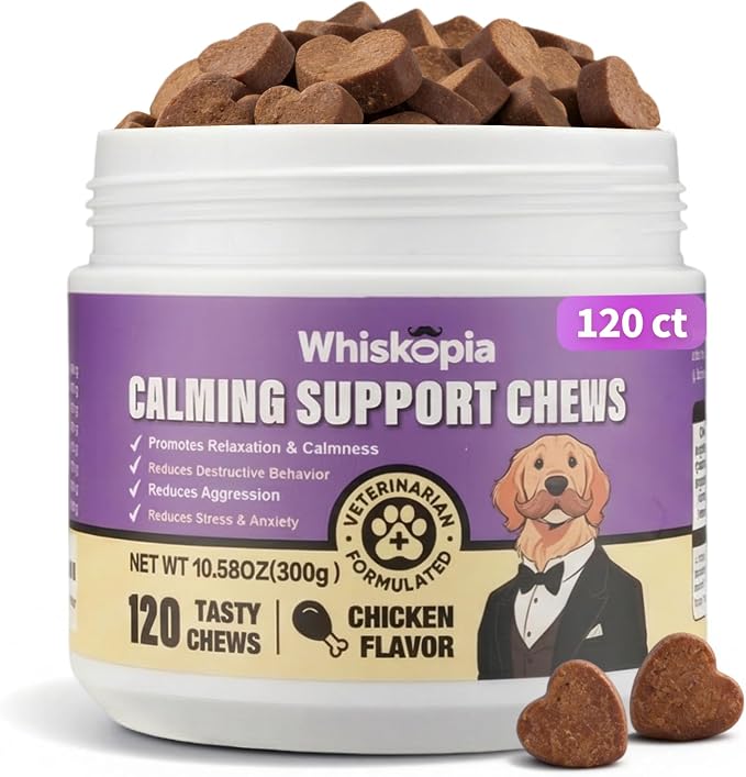 Calming Chews for Dogs Anxiety Relief Treats with Melatonin Sleep Aid Relaxing Bites Stress Relief During Fireworks, Travel, Barking, Thunder, Separation, Storms, Check-ups - 120 Ct