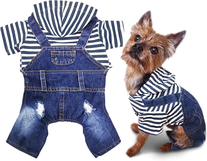 SILD Pet Denim Jumpsuit Dog Jeans Hoodies Cool Blue Coat Medium Small Dogs Classic Jacket Puppy Blue Vintage Washed Vests (M)