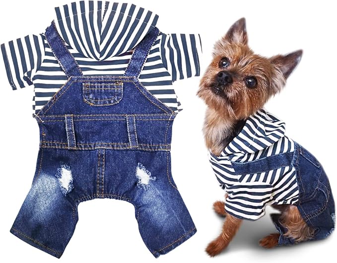 SILD Pet Denim Jumpsuit Dog Jeans Hoodies Cool Blue Coat Medium Small Dogs Classic Jacket Puppy Blue Vintage Washed Vests (XL)
