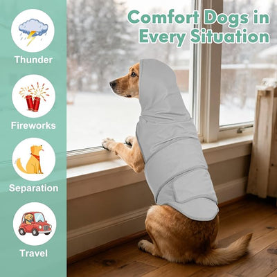 Dog Anxiety Shirt with Hood, Thunder Vest Noise-Reducing, Skin-Friendly Relief Calming Jacket for Storm, Separation, Festive Fireworks, Vet Visits, S, Light Grey