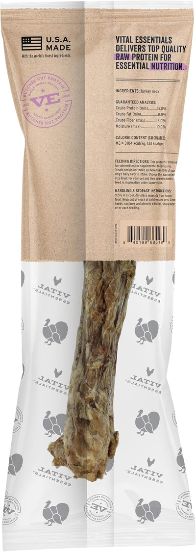 Vital Essentials Freeze-Dried Raw Turkey Neck Dog Treat & Natural Chew, 1-Pack | Single Ingredient Dog Treat for Medium Chewers | Made in USA