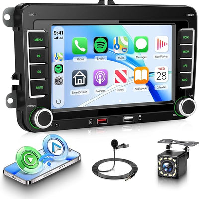 Hodozzy Car Stereo for Volkswagen VW Jetta Passat Golf Beetle Polo Caddy Tiguan Touran for SEAT for Skoda, 7 Inch IPS Touch Screen Wireless CarPlay & Android Auto, FM/AM/RDS Radio, EQ, SWC, Camera
