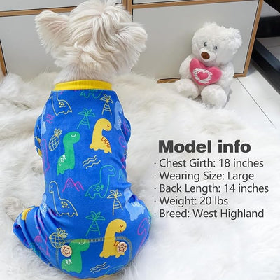 KYEESE Dog Pajamas Medium Sized Dog Comfy Clothes Coat Stretchy Pet Onesie Outfit Soft Pjs Velvet Doggie Jammies with Dinosaur, XX-Large
