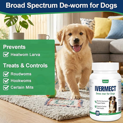 lvermect Tablets for Dog, Supports Canine Heart Wellness, Promotes Circulatory Cardiovascular System, Broad Spectrum Digestive Immune Support, Monthly Wellness Formula, Easy-to-Use Tablets 100 Count