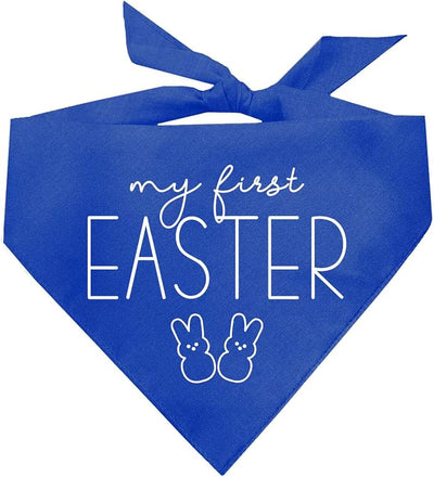 My First Easter Dog Bandana | 100% Cotton Adjustable Triangle | Made in USA | Easter Bunny | Egg Hunt| Funny Outfit Prop Photoshoot |Royal, One Size (392)