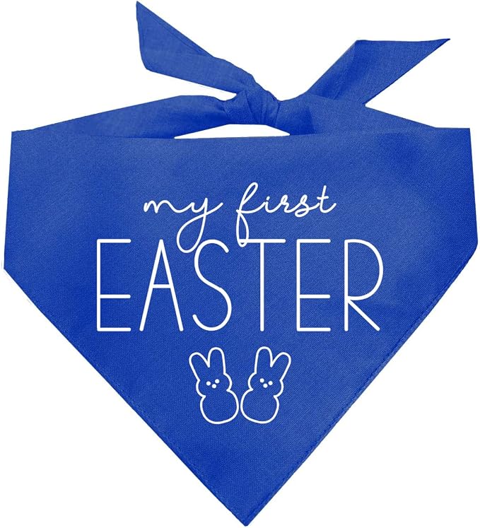 My First Easter Dog Bandana | 100% Cotton Adjustable Triangle | Made in USA | Easter Bunny | Egg Hunt| Funny Outfit Prop Photoshoot |Royal, X-Small (392)