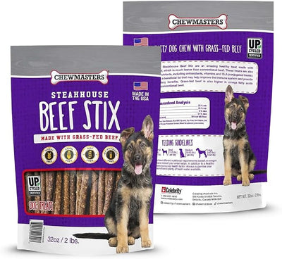 Chewmasters Beef Stix - Grass-Fed Beef Dog Treats, Soft Chewy Real Meat, Healthy Dog Treats for Training Rewards, Grain-Free, No Corn, Soy, and Additives, Made in USA, 2 lb