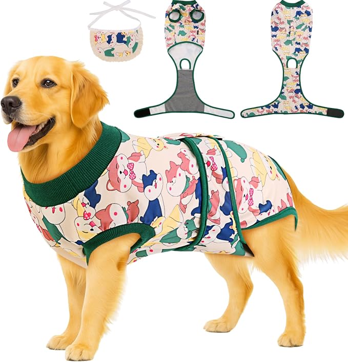Recovery Suit for Female/Male Dog After Spay/Neuter Surgery,Bandana Set Included,E-Collar Cone Alternative Anti Licking, Large/Medium/Small Dogs Full Body Surgical Suits Onesies, Medical Pet Bodysuit