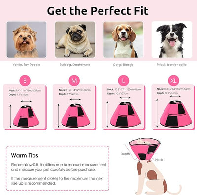 Queenmore Dog Cones for Large Dogs, Soft Dog Cone for Large Breeds, Cone for Dogs After Surgery, Adjustable Elizabethan Collar for Pet to Prevent Licking Wounds, Pink L
