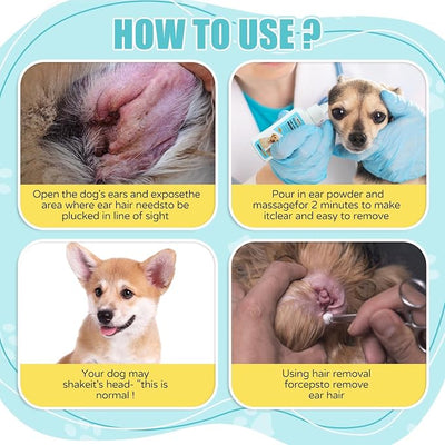 Dog Ear Powder for Hair Removal & Ear Plucking, Professional Ear Powder for Dogs Grooming, Helps Remove Excess Ear Hair Easily, Improves Grip for Safe Dog Ear Care and Maintenance