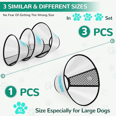 GLADOG Soft Dog Cone Collar – 3 Similar Sizes per Set (S/M/L) for Better Fit, XL Single Size – Cone for Dogs to Stop Licking, Adjustable E Collar for Dogs After Surgery, Elizabethan Collar for Dog