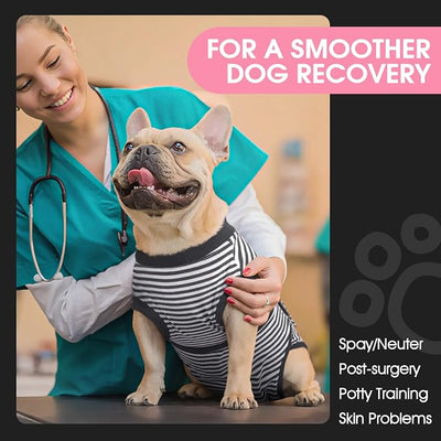 FUAMEY Dog Recovery Suit Male,Dogs Surgery Neuter Suits Puppy Spay Shirts for Female Protect Dog's Skin Anti Licking Abdominal Wounds Doggie Onesie Pet Bodysuit Alternative to Cone Gray Stripes XS