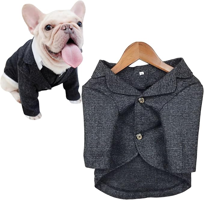 Dog Clothes Pet Plaid Suit Dog Tuxedo Costumes, Formal Gentleman Apparel Vest, Wedding Party Birthday Wear French Bulldog Pug Teddy Terrier Pup(Black Coat, L)
