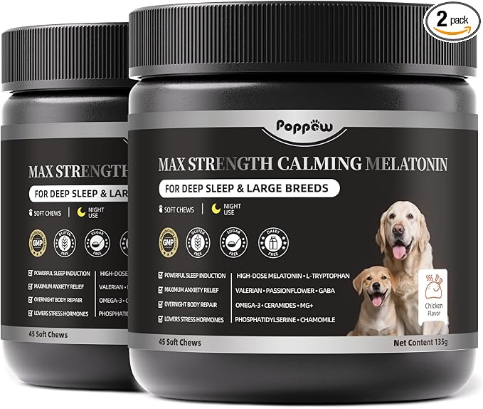 Melatonin for Dogs - Advanced Dog Calming Chews for Restful Sleep & Emotional Support, Calming Treats for Dogs Relaxation, Stress Anxiety Support - Separation, Thunder, Fireworks, Bacon Flavor, 2 Pack
