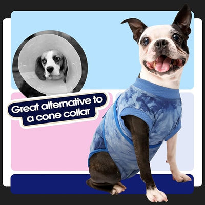 FUAMEY Recovery Suit for Dogs After Surgery,Soft Breathable Dog Bodysuit E-Collar & Cone Alternative Surgical Suit,Male Female Dog Neuter Spay Suits Anti Licking Wounds Onesie Blue Tie Dye M