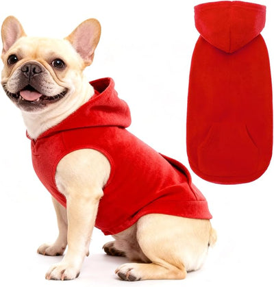 EXPAWLORER Dog Hoodie Fleece Sweater Vest, Hooded Dog Sweatshirt Fall Winter Pet Clothes with Leash Ring, Sleeveless Warm Cozy Puppy Clothing for Cat Small Medium Large Dogs Girl Boy, Red XS