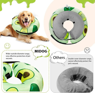 MIDOG Inflatable Dog Cone Alternative for After Surgery - Soft Protective Donut Collar Prevents Licking, Comfortable Recovery E-Collar Alternative for Small Medium Large Dogs (Avocado,XS)