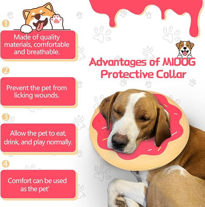 MIDOG Soft Inflatable Dog Cone, Donut E-Collar Alternative for After Surgery, Prevents Licking, Allowing Normal Eating & Vision, Comfortable Recovery Collar for Small Medium Large Dogs & Cats, Pink-L