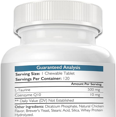 Taurine for Dogs, Support for a Healthy Heart Function, Resist Inflammatory Diseases, with Coenzyme Q10 to Help Manage Heart Failure and DCM in Dogs, 120 Chewable Tablets