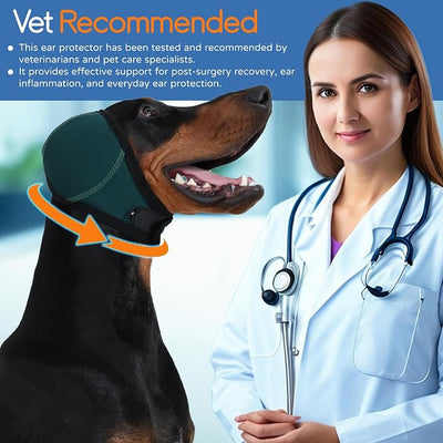 Dog Ear Muffs & Swim Cap and No Shake Ear Wrap for Bathing, Hematoma, Drying & Noise Anxiety Relief - Elastic Waterproof Ear Protection with Calming Hoodie for Grooming