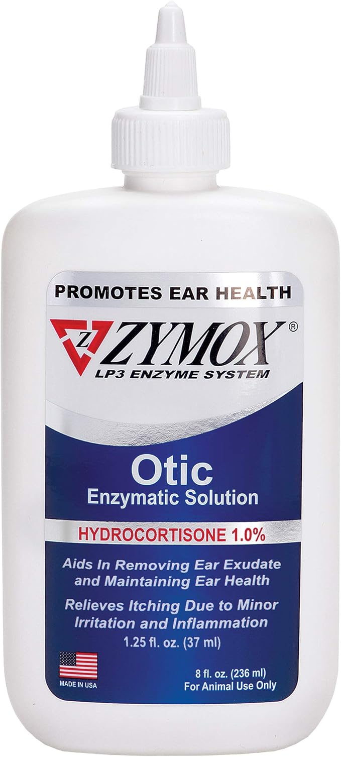 Zymox Otic Enzymatic Solution for Dogs and Cats to Soothe Ear Infections with 1% Hydrocortisone for Itch Relief, 8oz