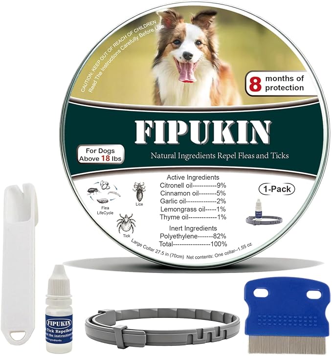 Flea and Tick Collar for Large Dogs, 1‑Pack | Dual‑Action Protection with Built‑in Repellent Drops, 8‑Month Waterproof Design | Natural Essential Oils, No Harsh Chemicals